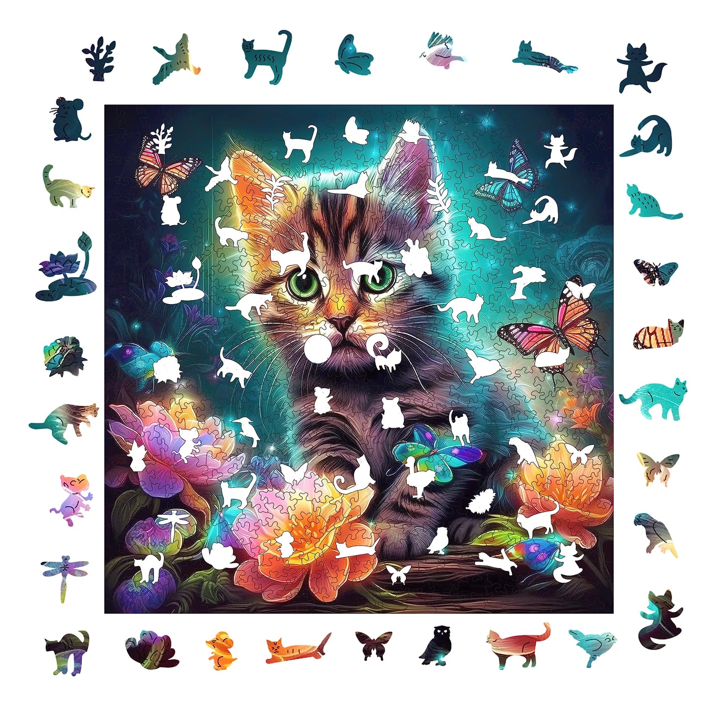 Whimsical wooden jigsaw puzzle – adorable kitten design