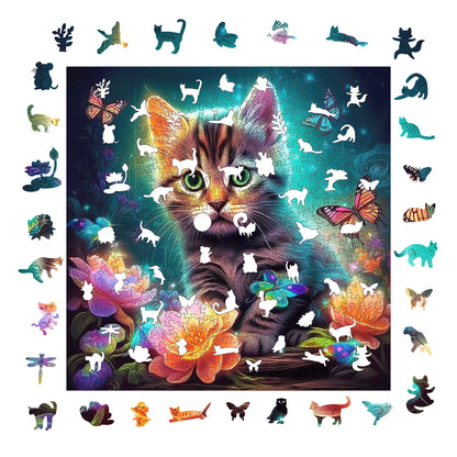 Whimsical wooden jigsaw puzzle – adorable kitten design