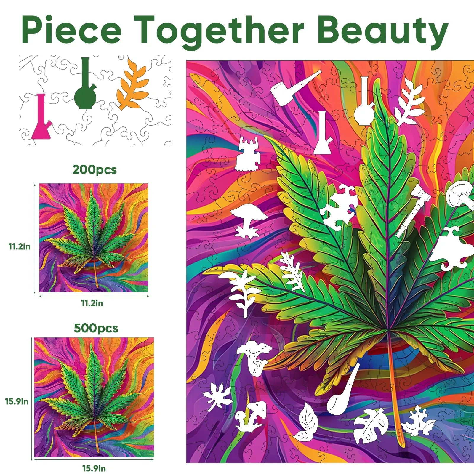 Whimsical wooden jigsaw puzzle – botanical leaf design