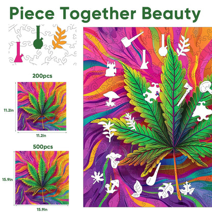 Whimsical wooden jigsaw puzzle – botanical leaf design