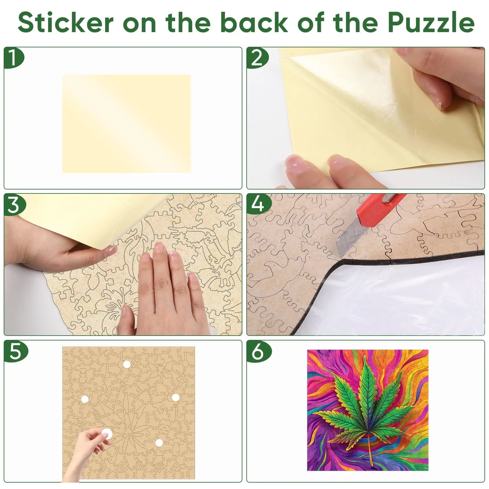 Leaf wooden puzzle with laser-cut wood pieces