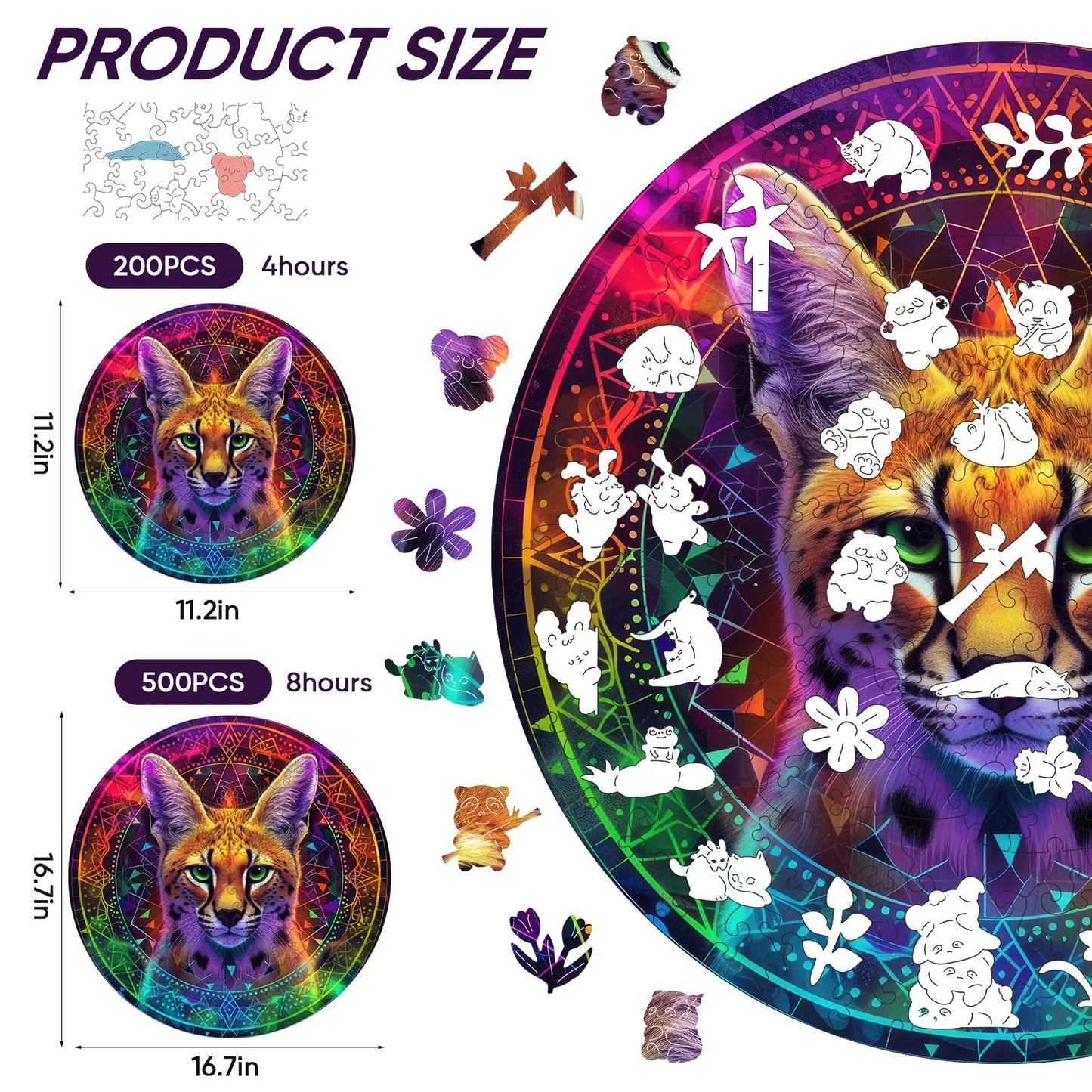 Whimsical wooden jigsaw puzzle – sleek leopard design