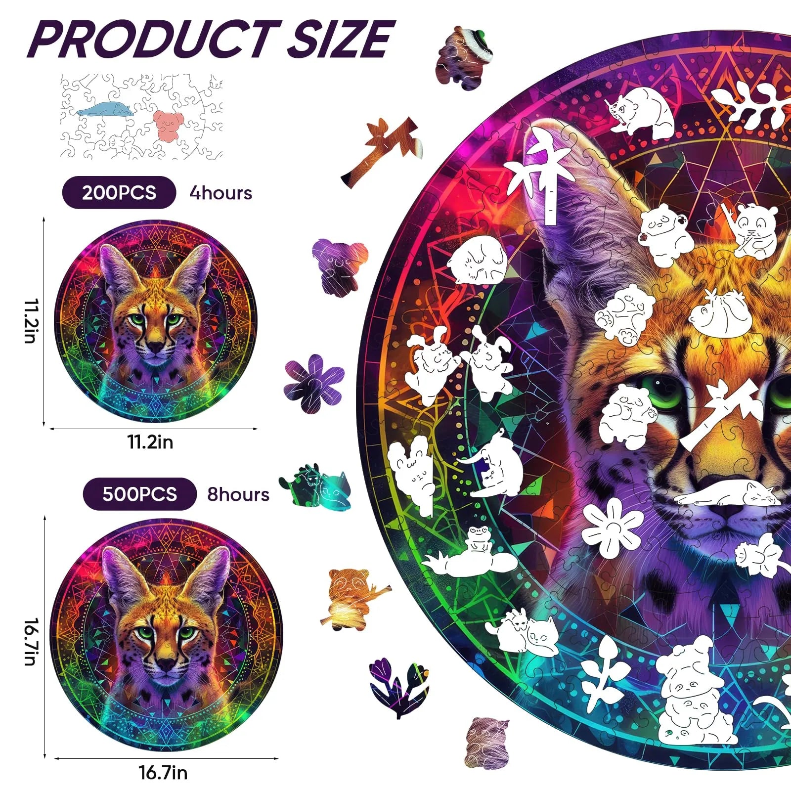 Whimsical wooden jigsaw puzzle – sleek leopard design