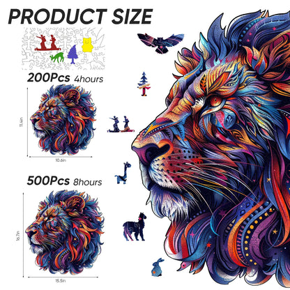 Lion II wooden puzzle with laser-cut wood pieces