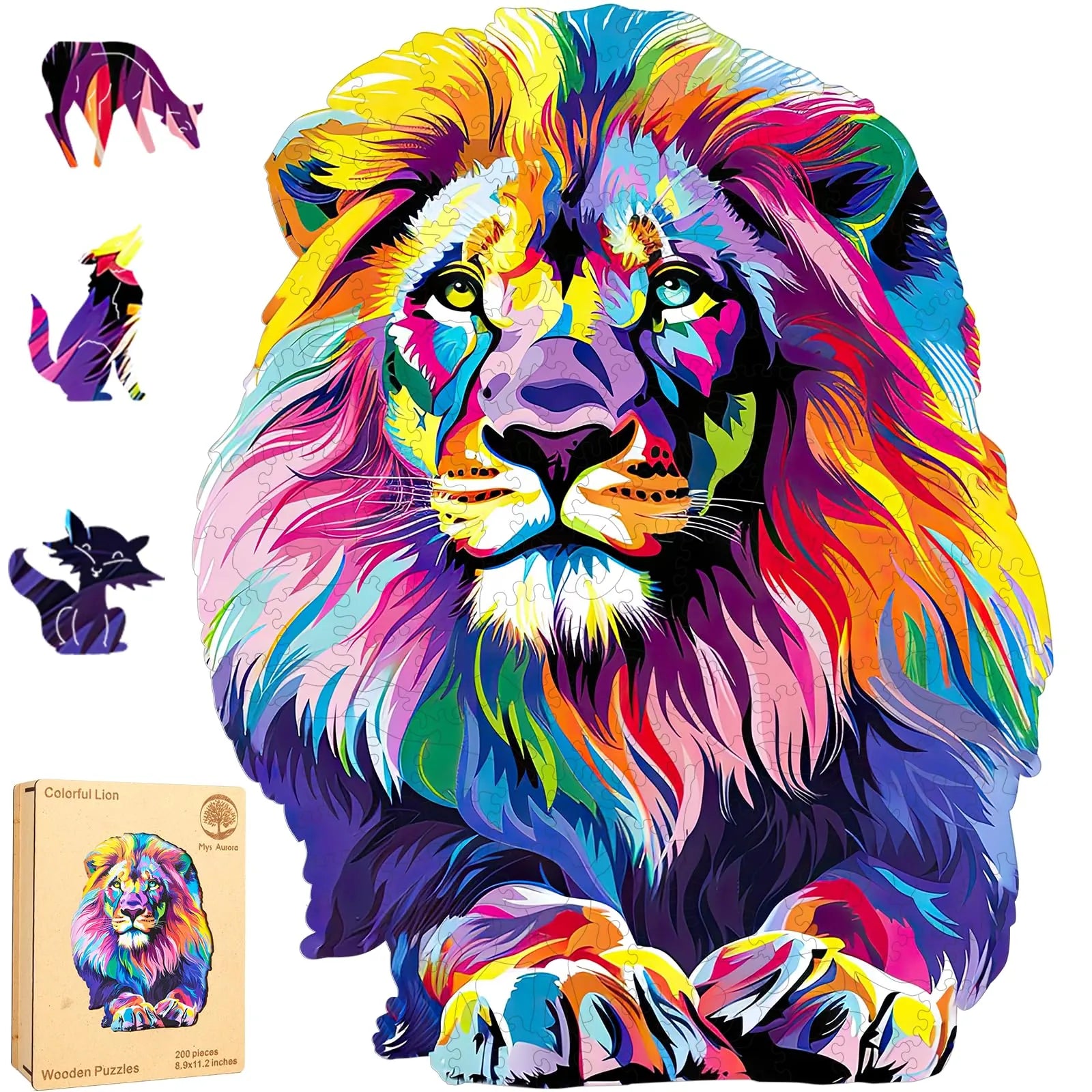 Lion wooden jigsaw puzzle for adults with unique shaped pieces