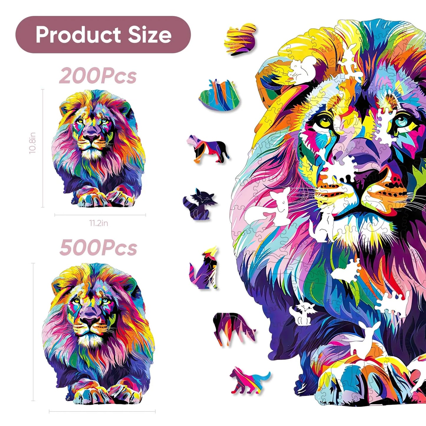 Whimsical wooden jigsaw puzzle – majestic lion design
