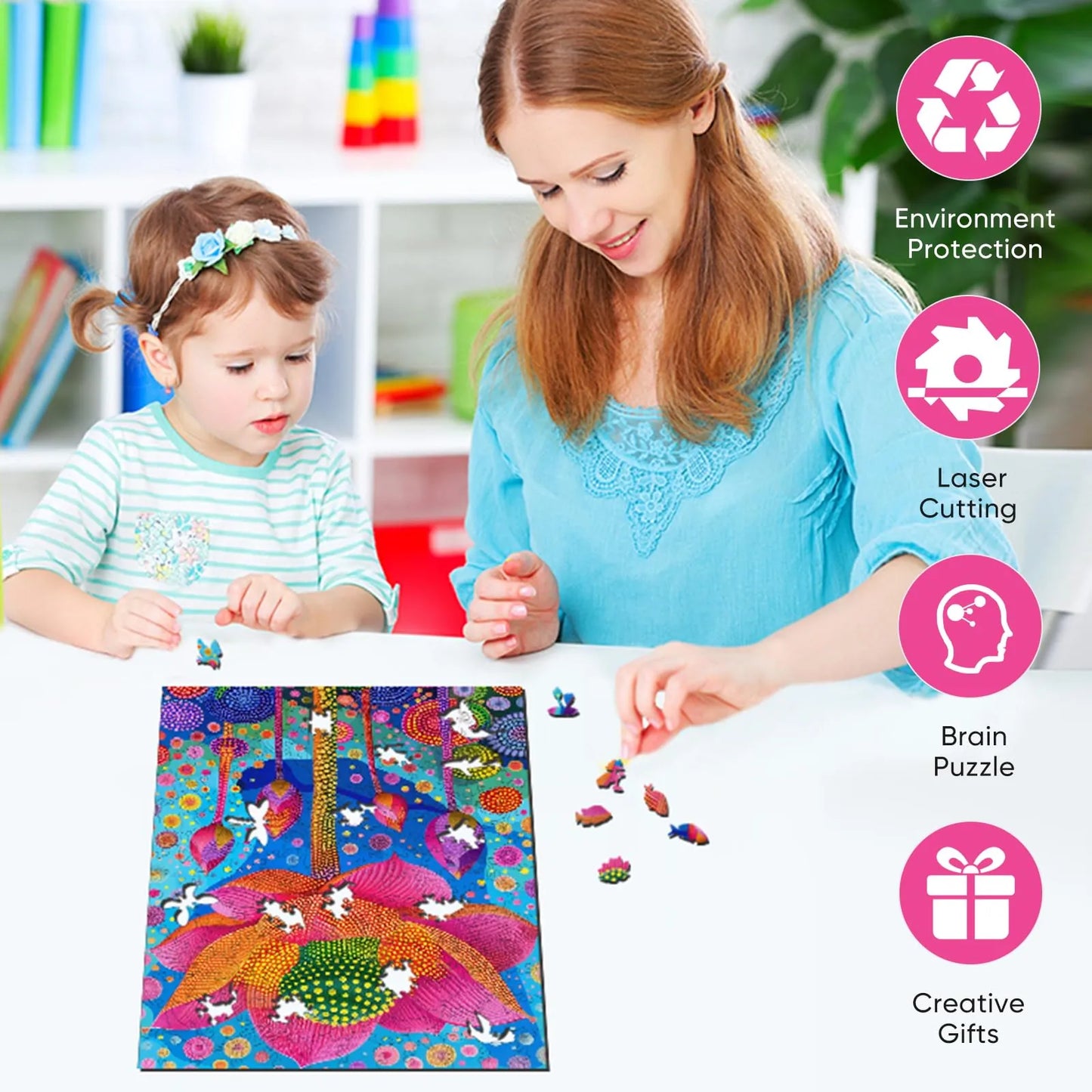 Serene flower wooden jigsaw puzzle – lotus design by WoodAha