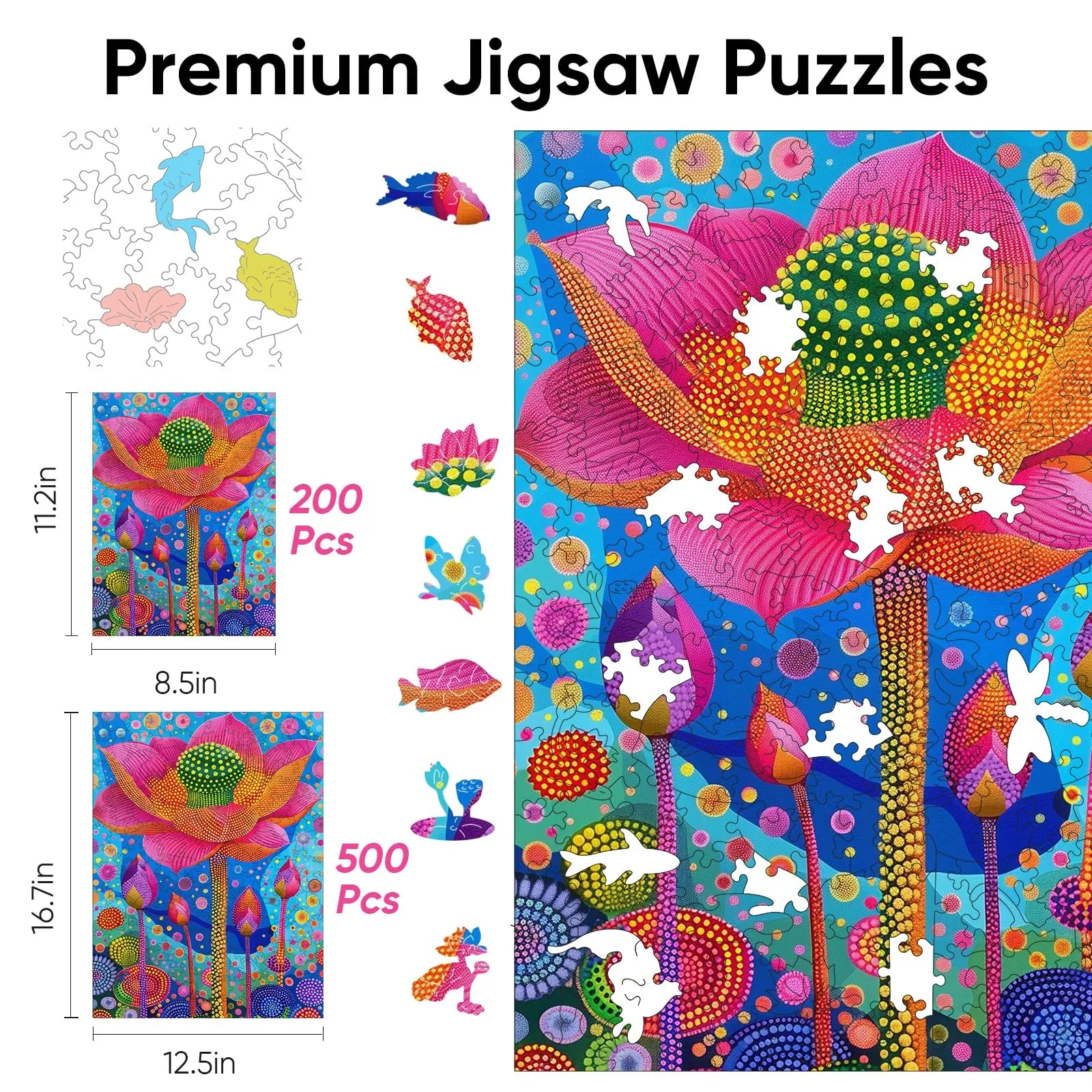 Lotus wood puzzle for adults – 200 and 500 piece options