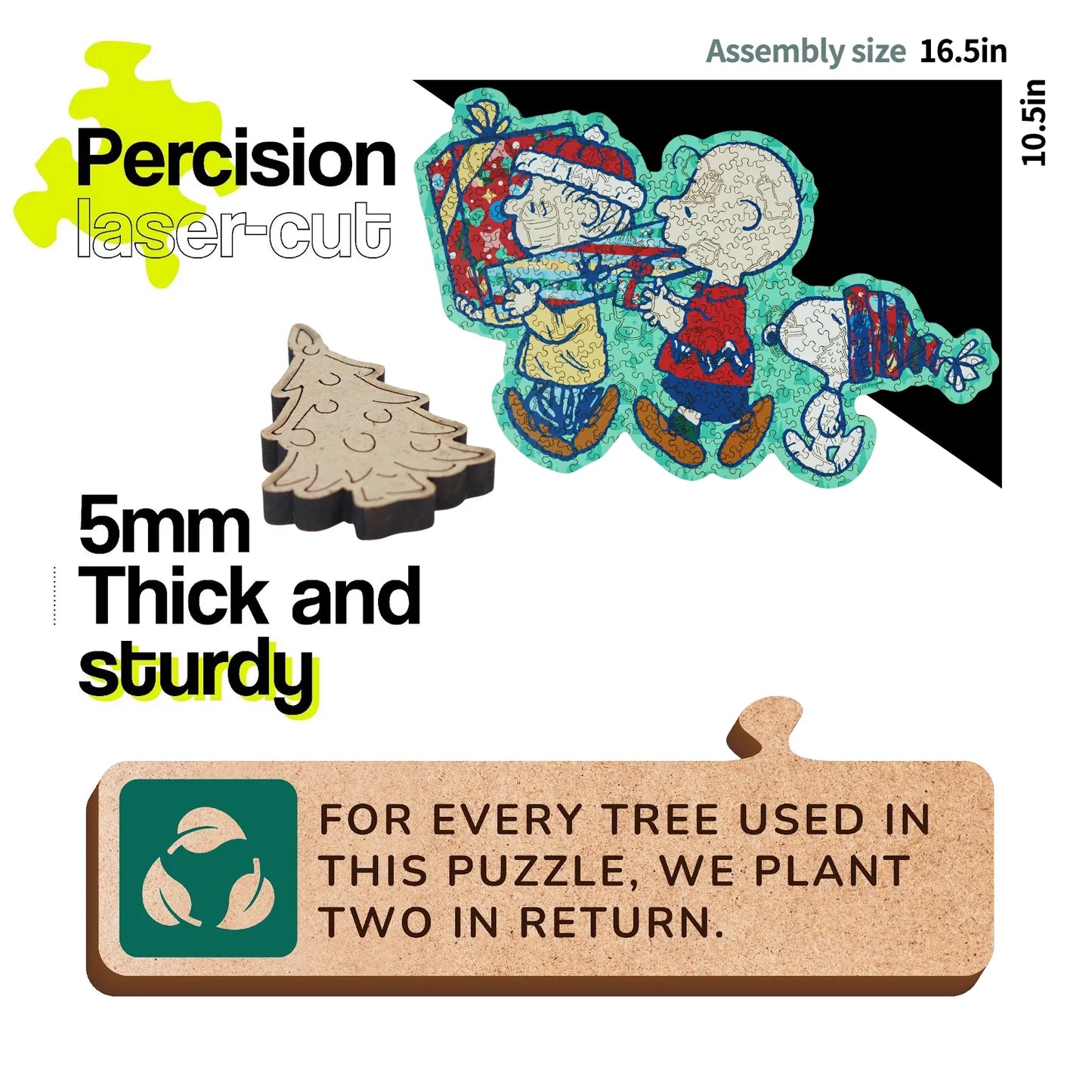 Snoopy Merry Unwrapping wooden jigsaw puzzle detail