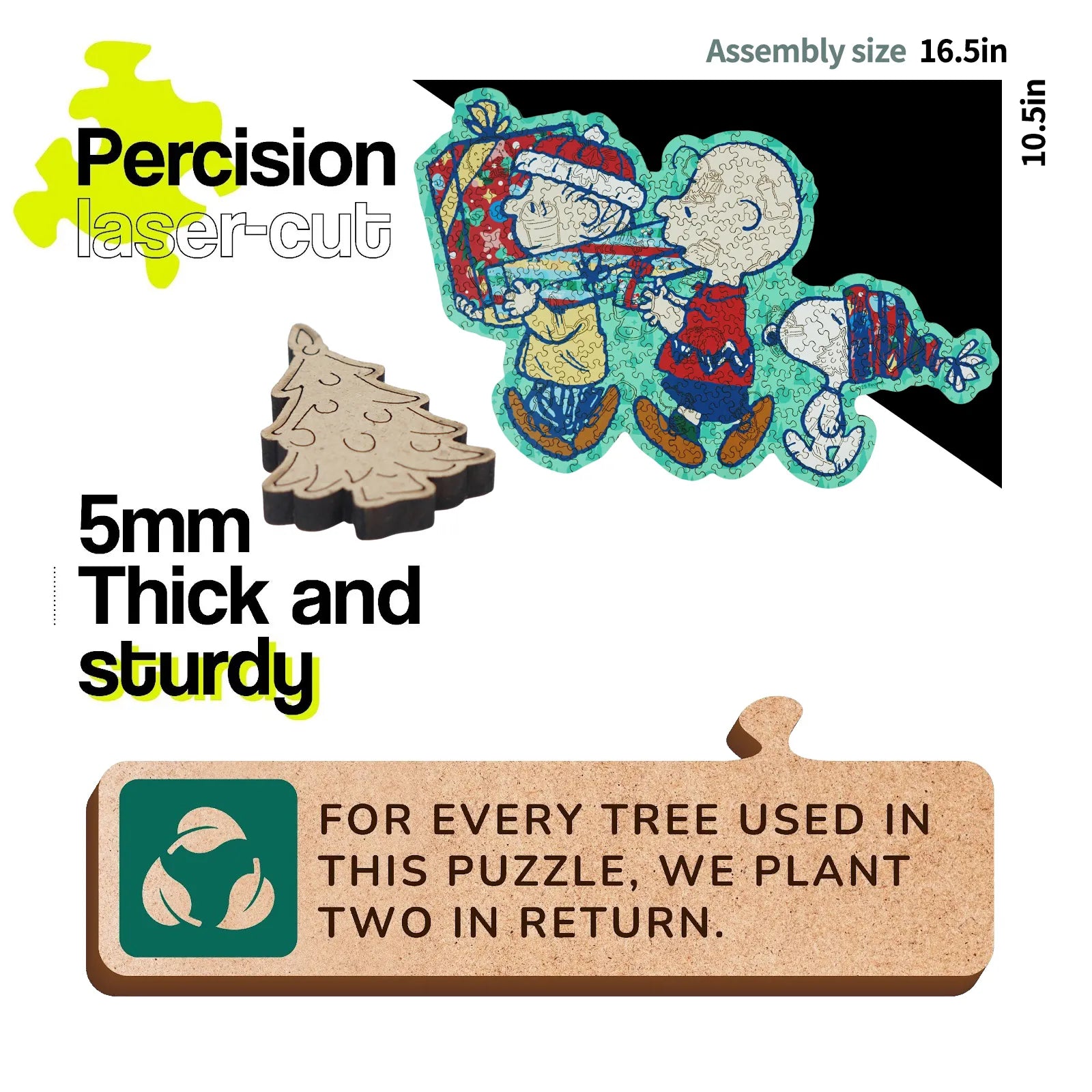 Snoopy Merry Unwrapping wooden jigsaw puzzle detail