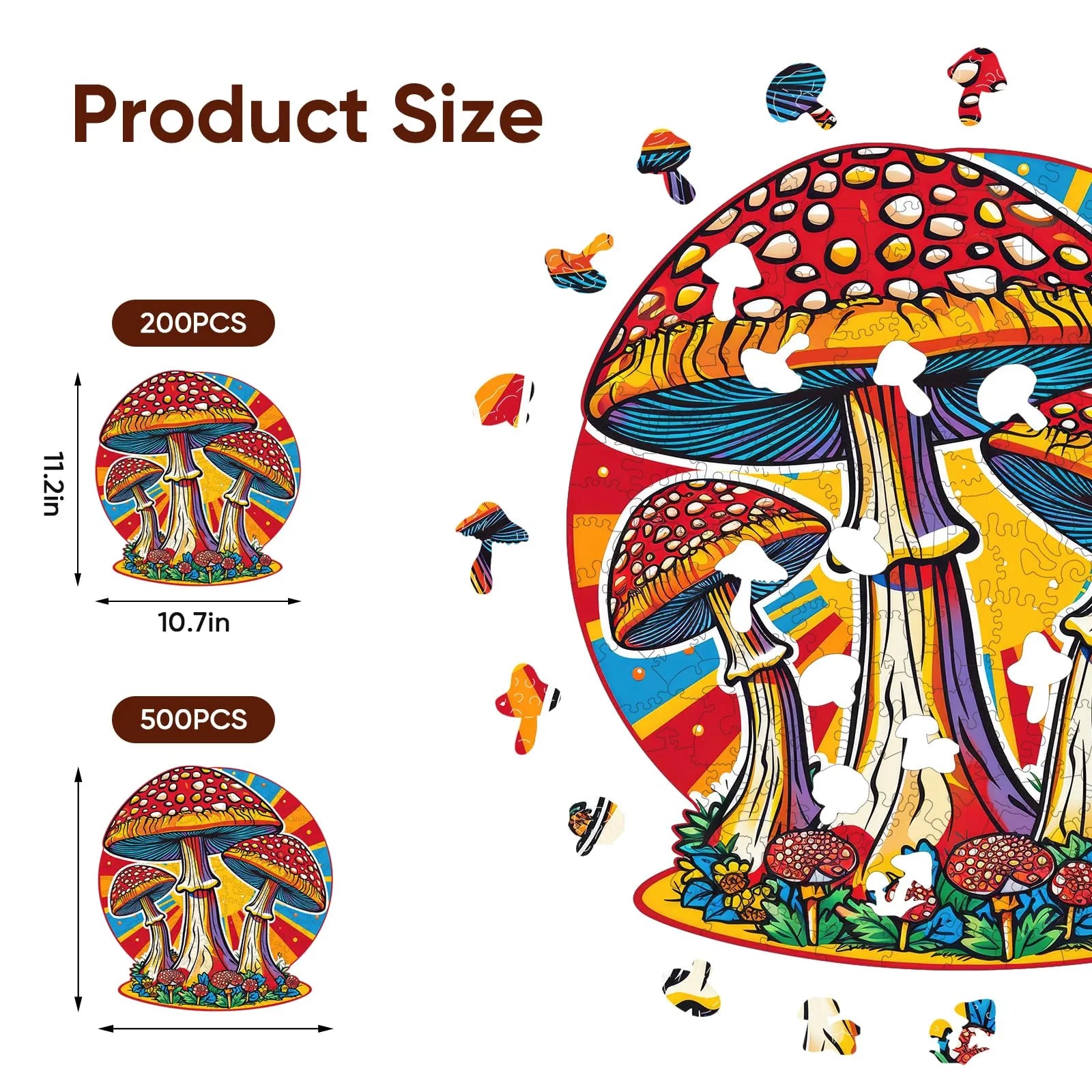 Mushroom wooden puzzle with laser-cut wood pieces