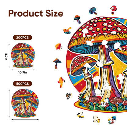 Mushroom wooden puzzle with laser-cut wood pieces