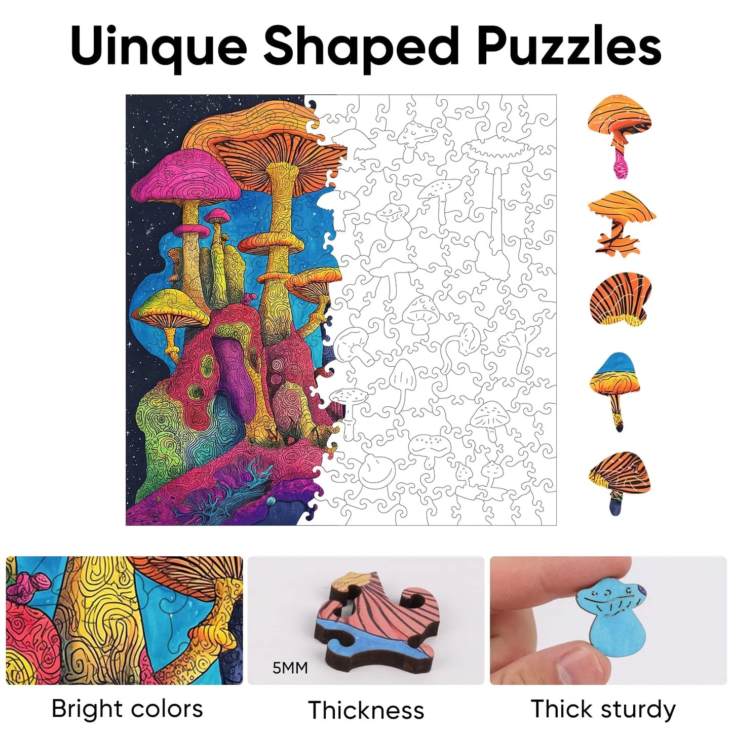 Wooden jigsaw puzzle gift – mushrooms woodland design