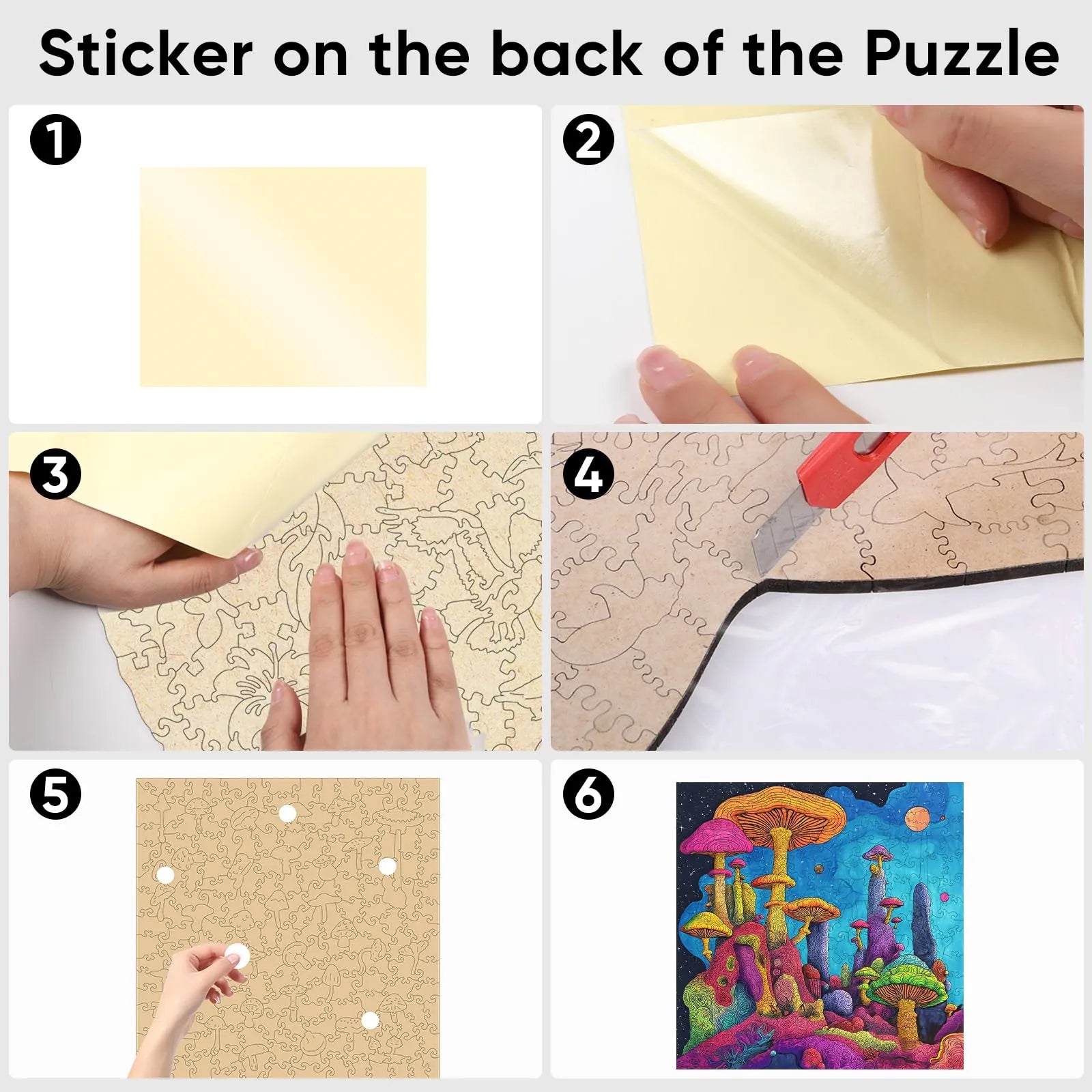 Mushrooms wooden puzzle with laser-cut wood pieces