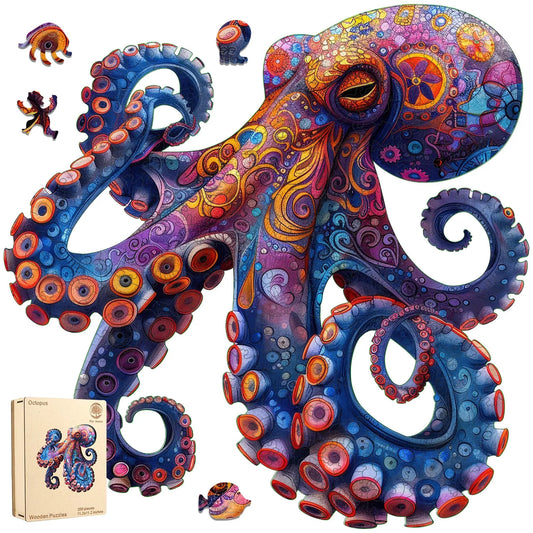 Octopus II wooden jigsaw puzzle for adults with unique shaped pieces