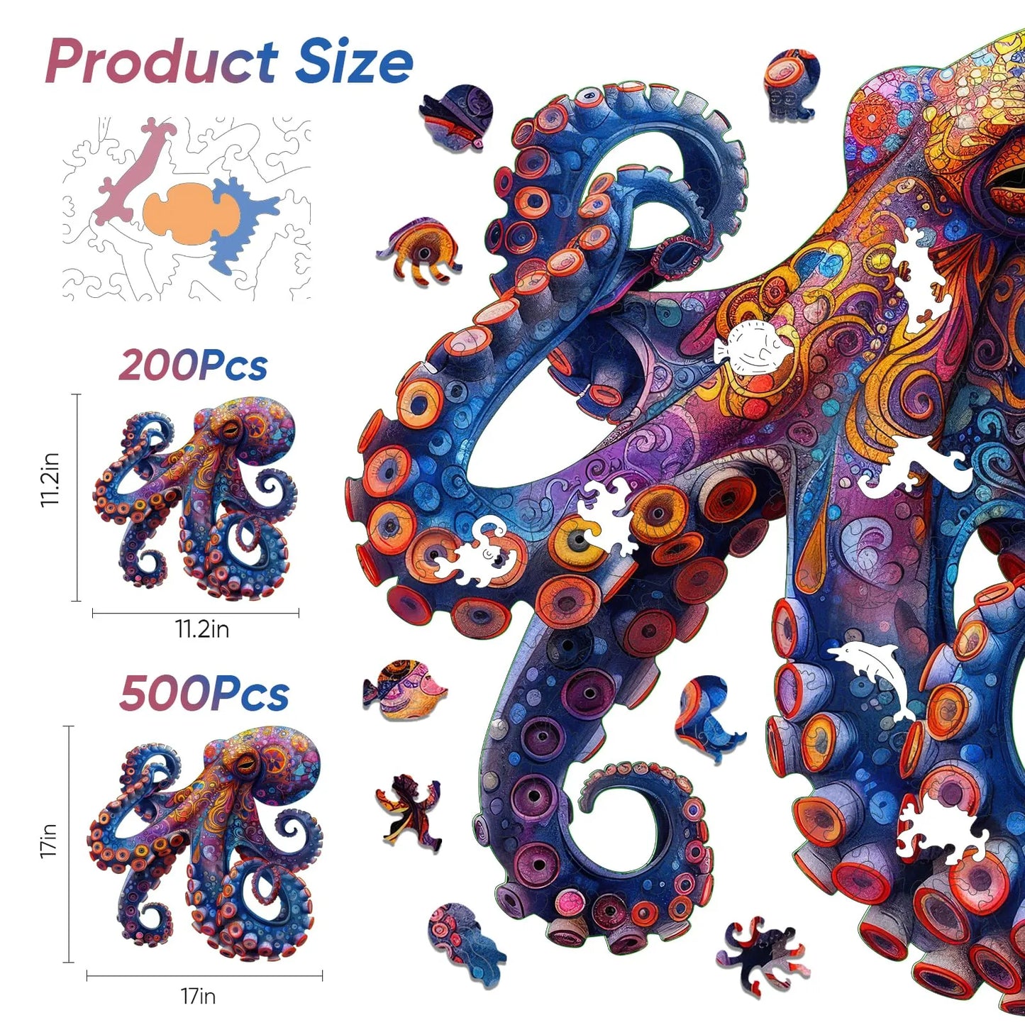 Deep sea wooden jigsaw puzzle – Octopus II design by WoodAha