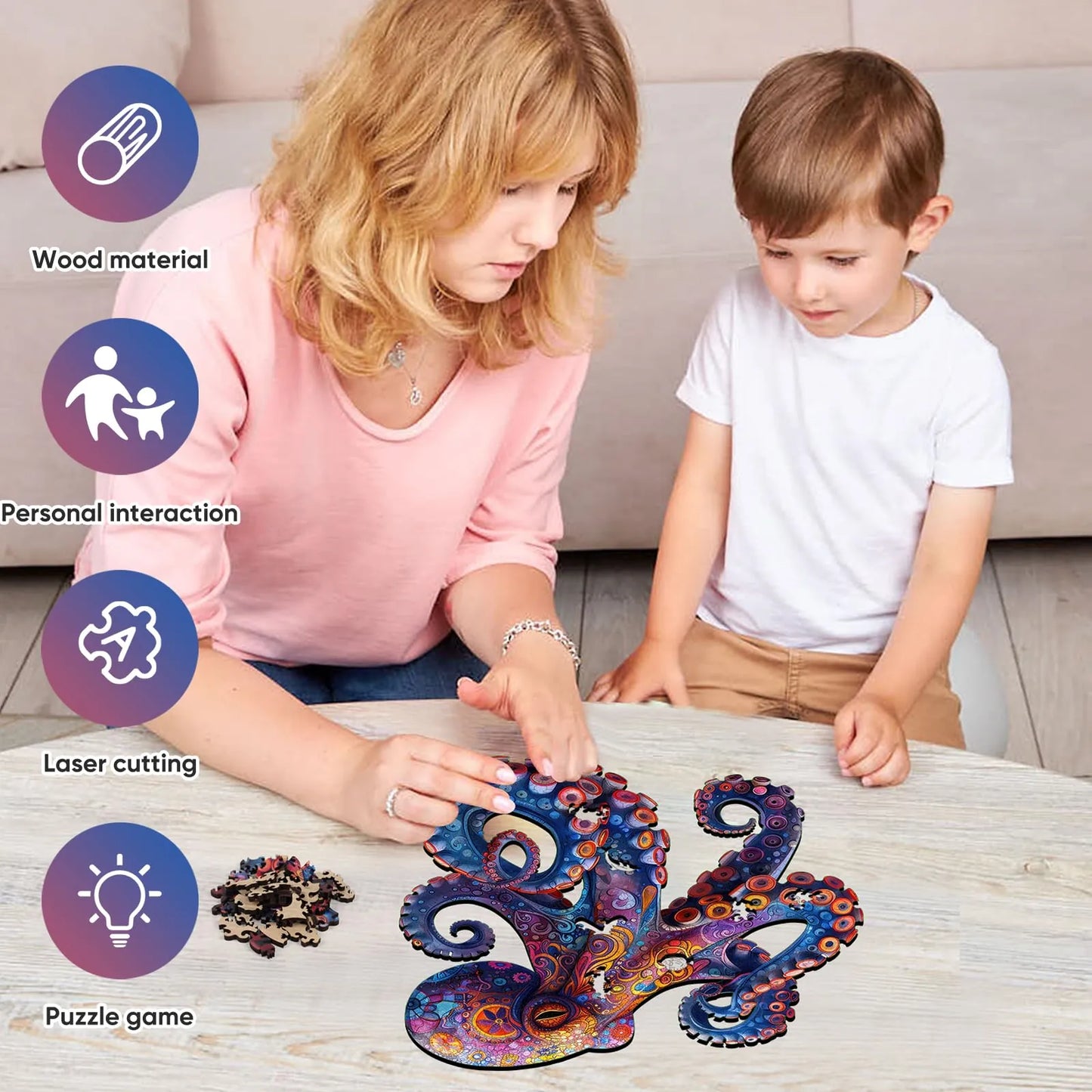 Whimsical wooden jigsaw puzzle – Octopus II tentacle design