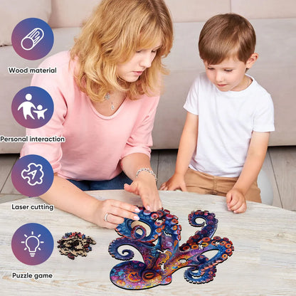 Whimsical wooden jigsaw puzzle – Octopus II tentacle design