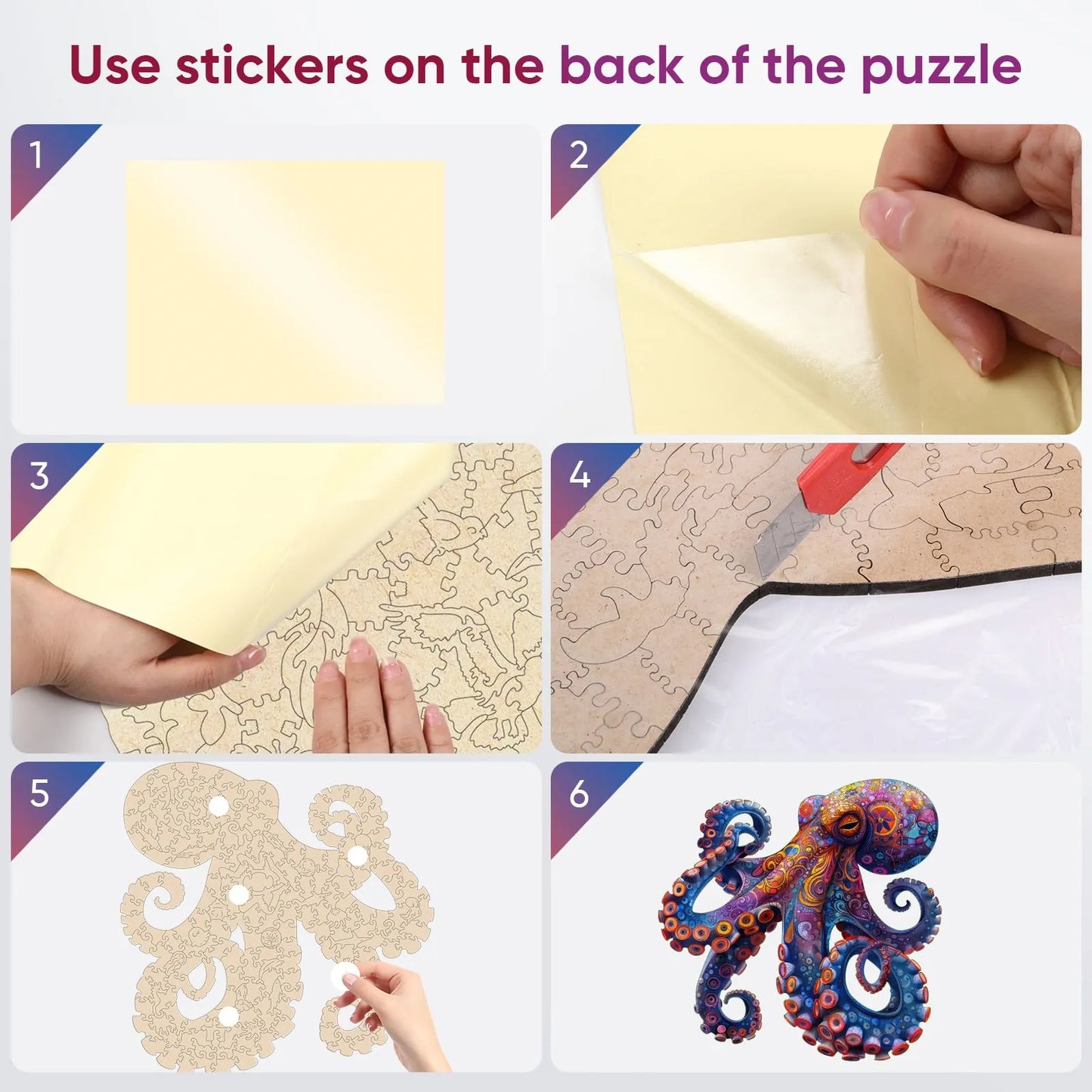 Octopus II wooden puzzle with laser-cut wood pieces