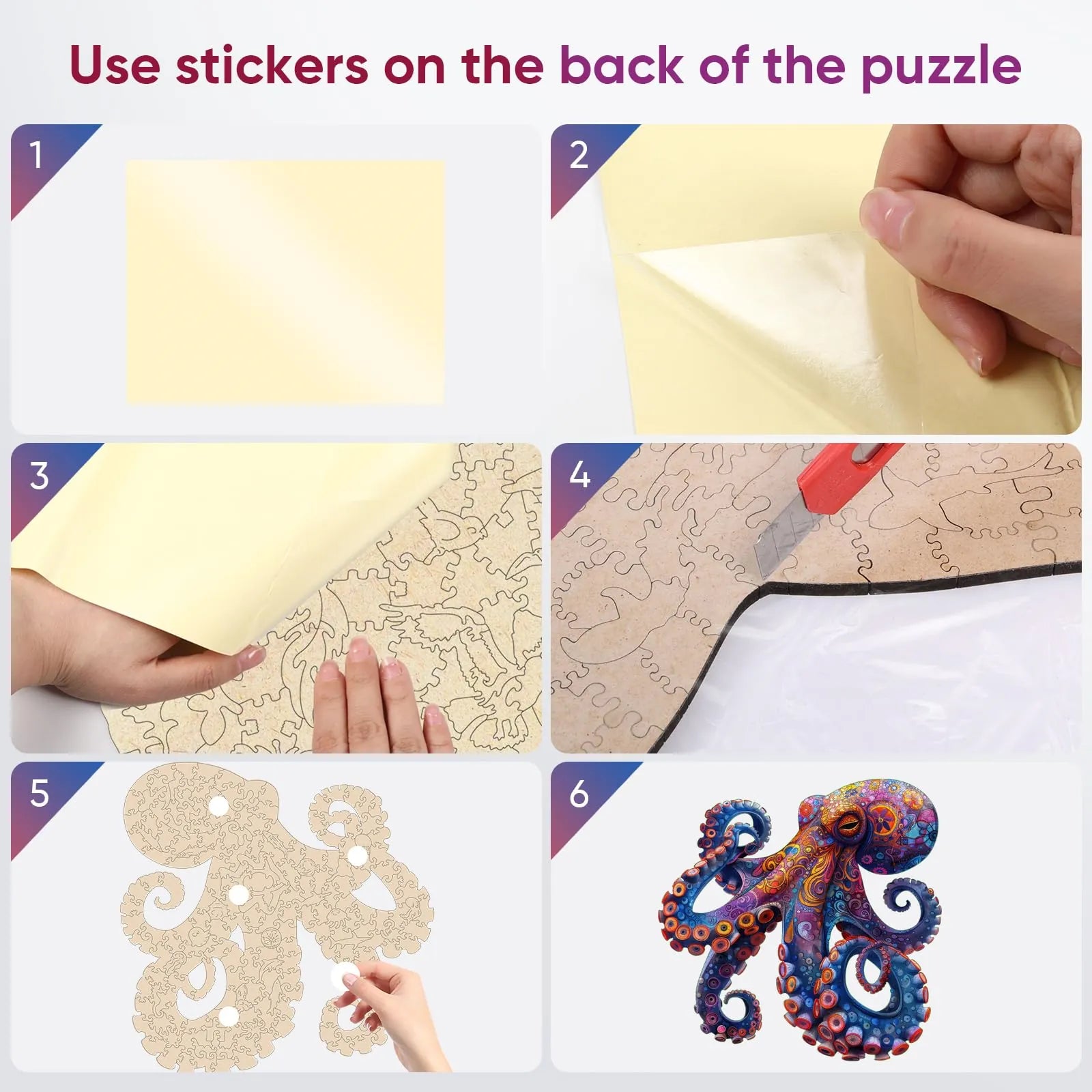 Octopus II wooden puzzle with laser-cut wood pieces