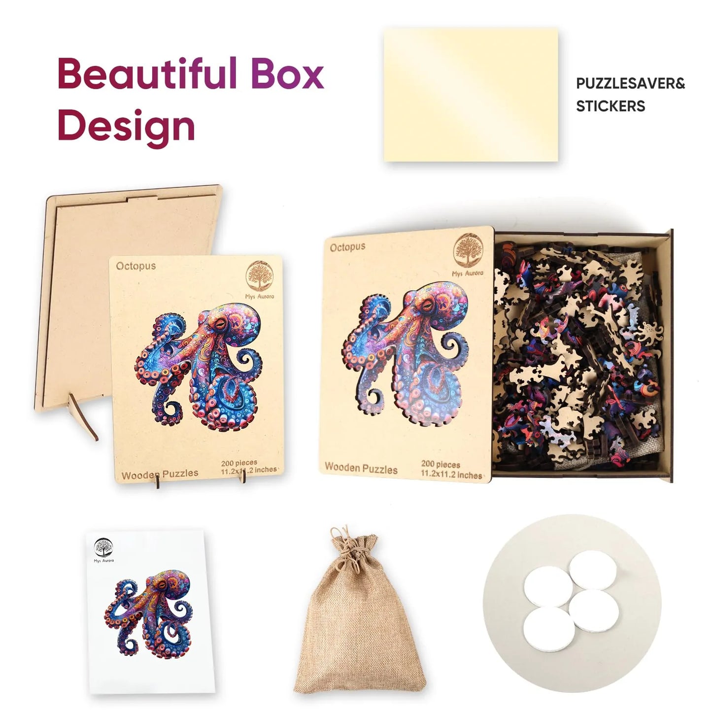 Wooden jigsaw puzzle gift – Octopus II ocean design