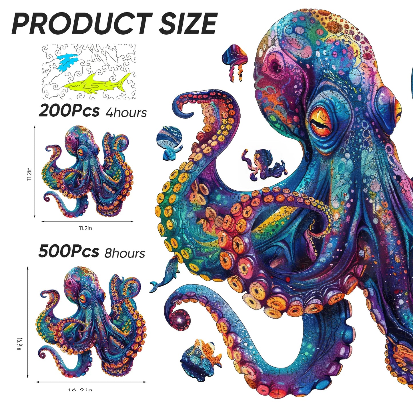 Ocean creature wooden jigsaw puzzle – Octopus III design by WoodAha
