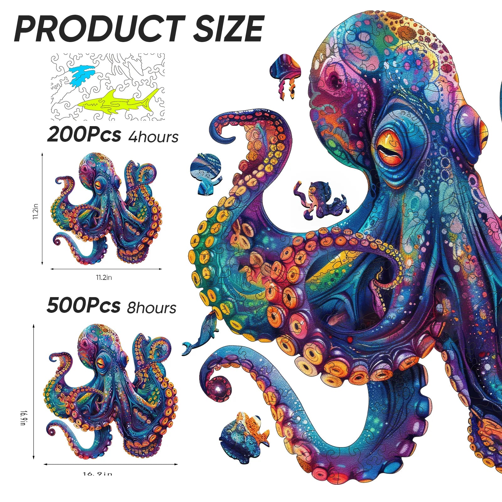 Ocean creature wooden jigsaw puzzle – Octopus III design by WoodAha