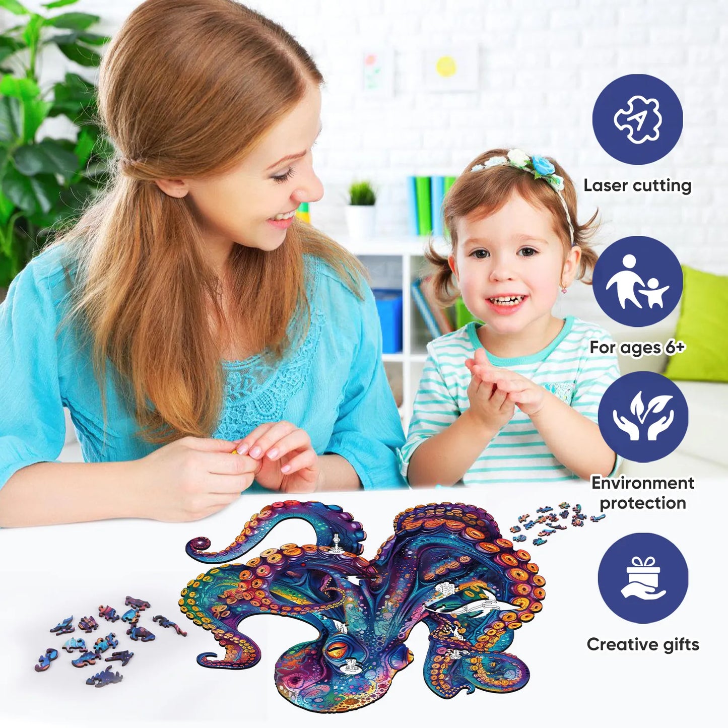 Octopus III wood puzzle for adults – 200 and 500 piece options