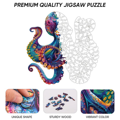 Octopus III wooden puzzle with laser-cut wood pieces