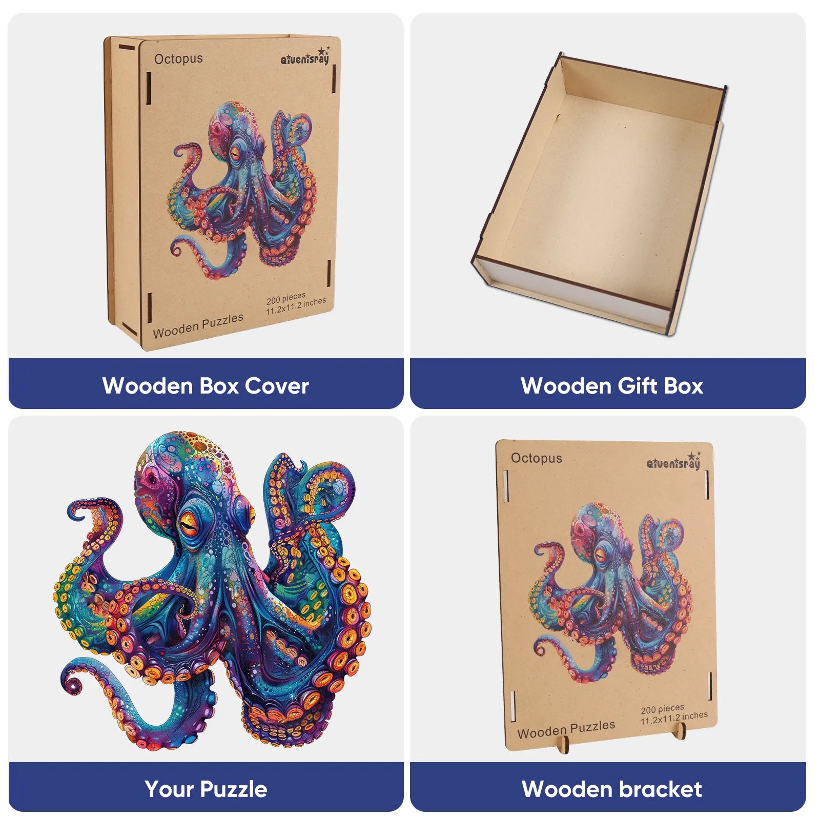 Octopus III design wooden jigsaw puzzle for adults