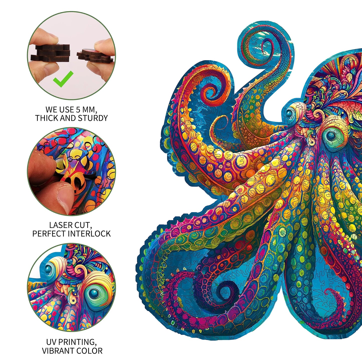 Whimsical wooden jigsaw puzzle – octopus design