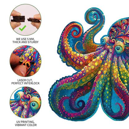 Whimsical wooden jigsaw puzzle – octopus design