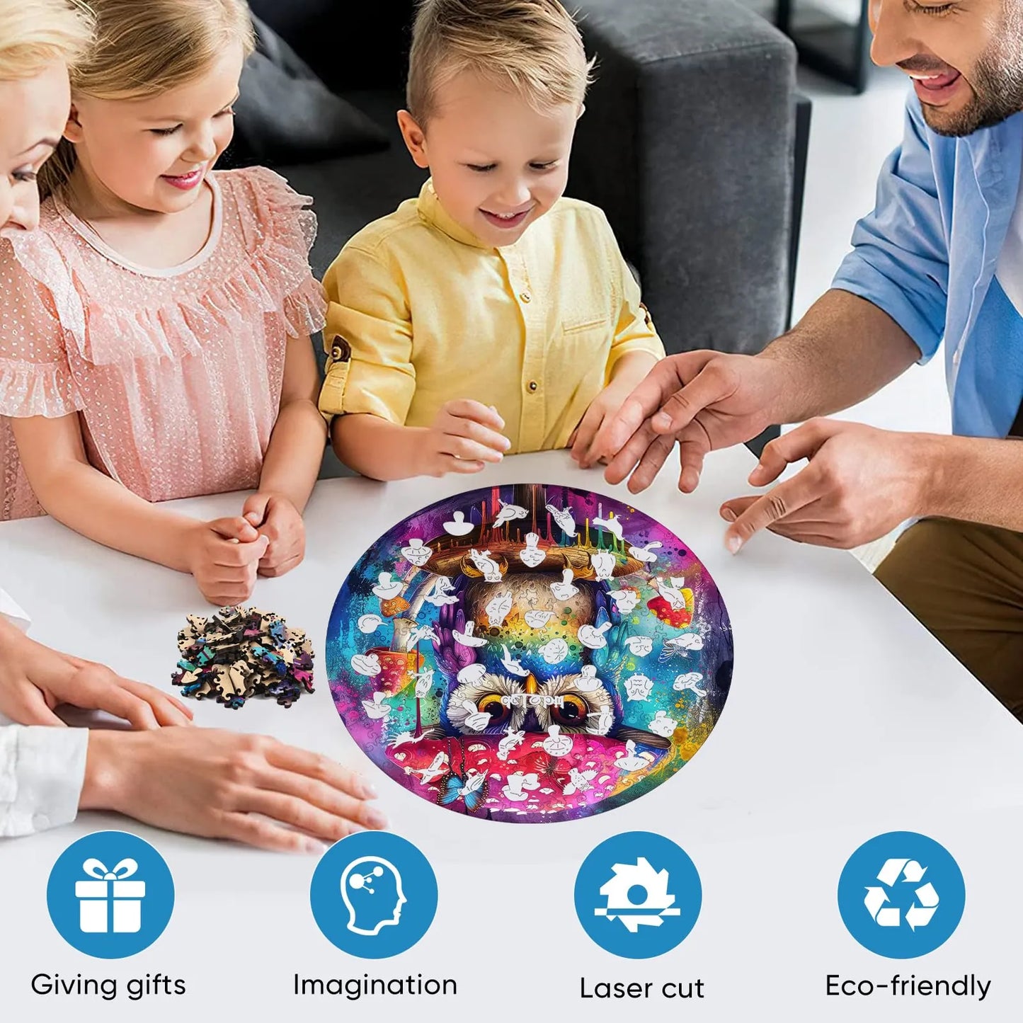 Owl mushroom wood puzzle for adults – 200 and 500 piece options