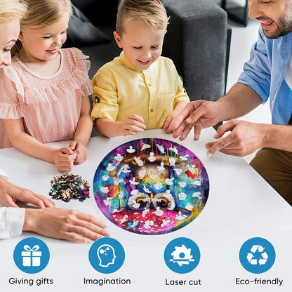 Owl mushroom wood puzzle for adults – 200 and 500 piece options