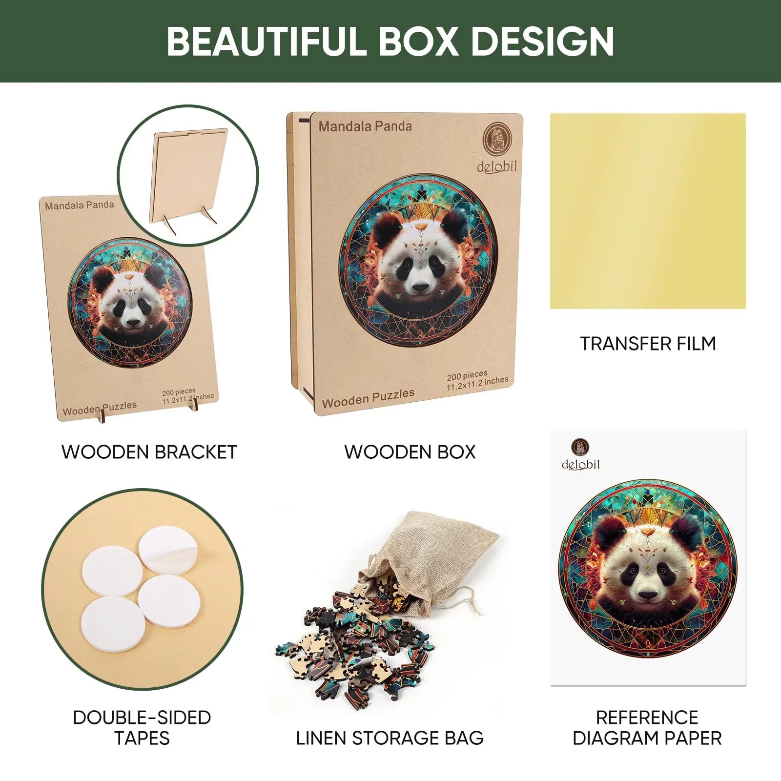 Panda design wooden jigsaw puzzle for adults