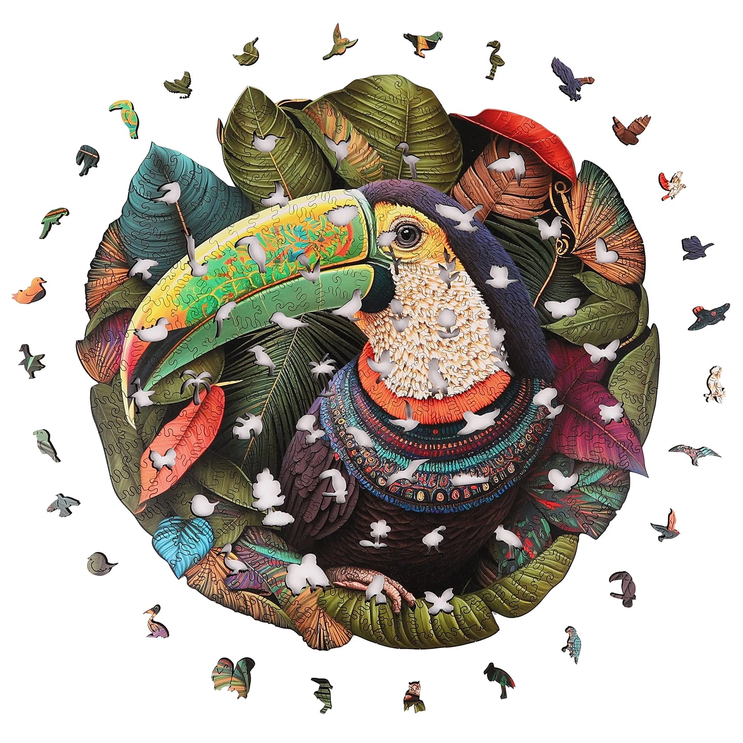 Parrot wooden puzzle with laser-cut wood pieces