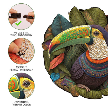 Whimsical wooden jigsaw puzzle – colorful parrot design