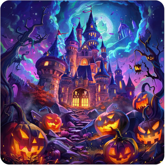 Pumpkin castle wooden jigsaw puzzle for adults with unique shaped pieces