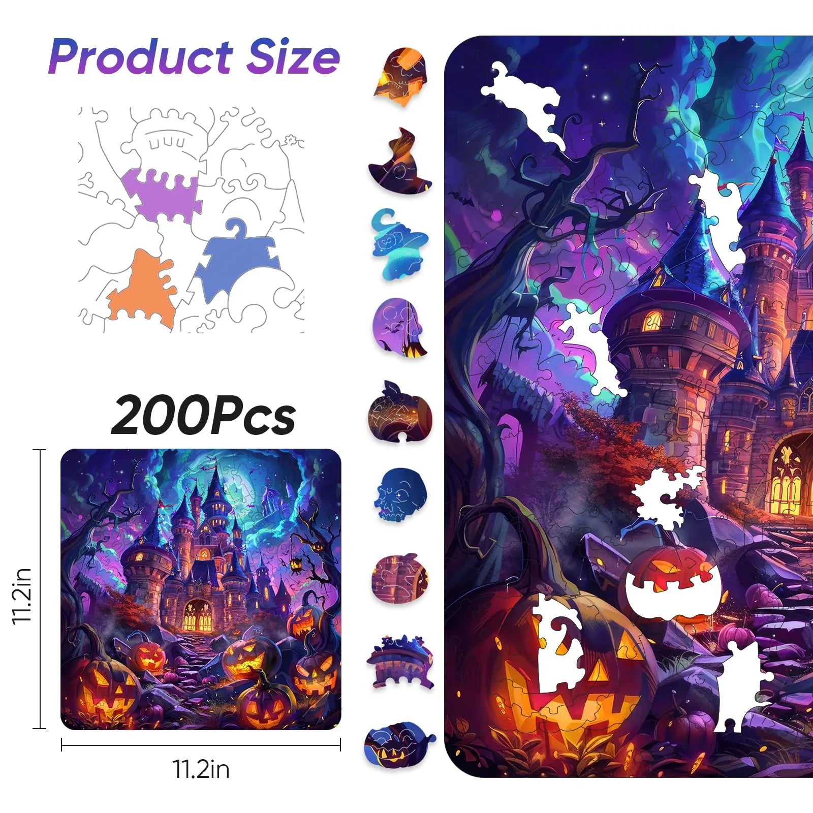 Whimsical wooden jigsaw puzzle – pumpkin castle design