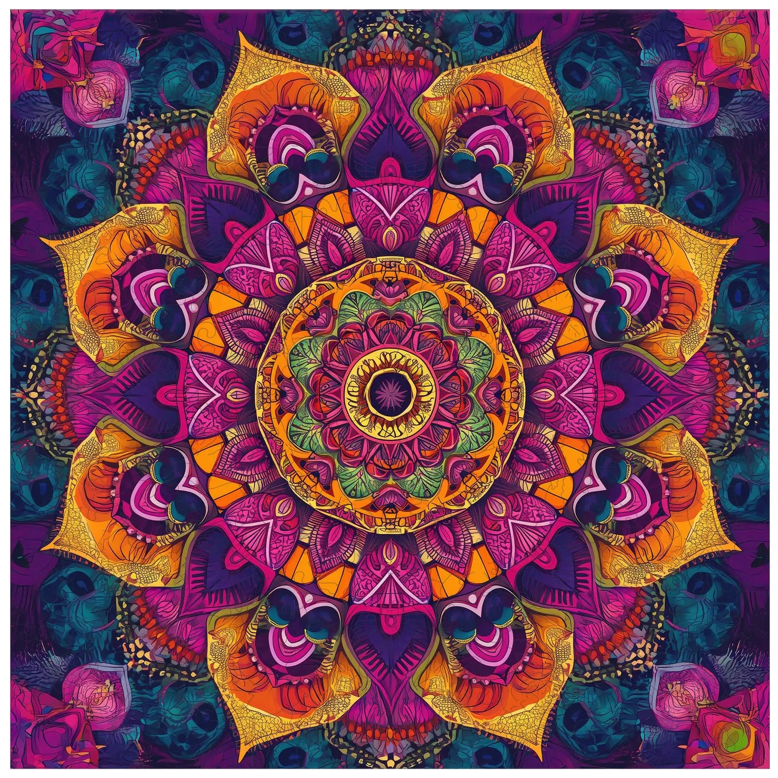 Purple mandala wooden jigsaw puzzle for adults with unique shaped pieces