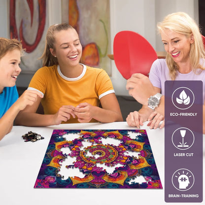 Purple mandala wood puzzle for adults – 200 and 500 piece options