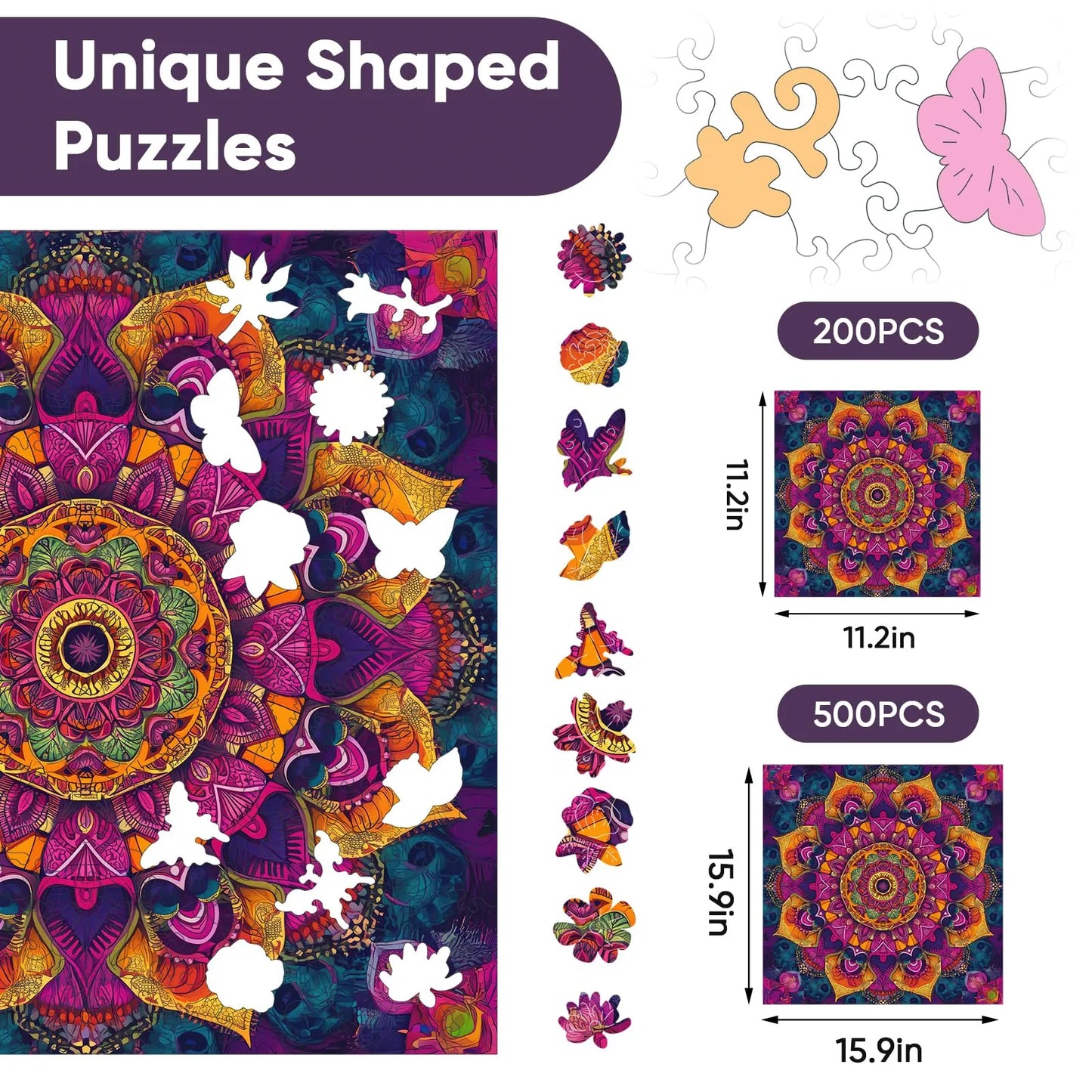 Wooden jigsaw puzzle gift – purple mandala design
