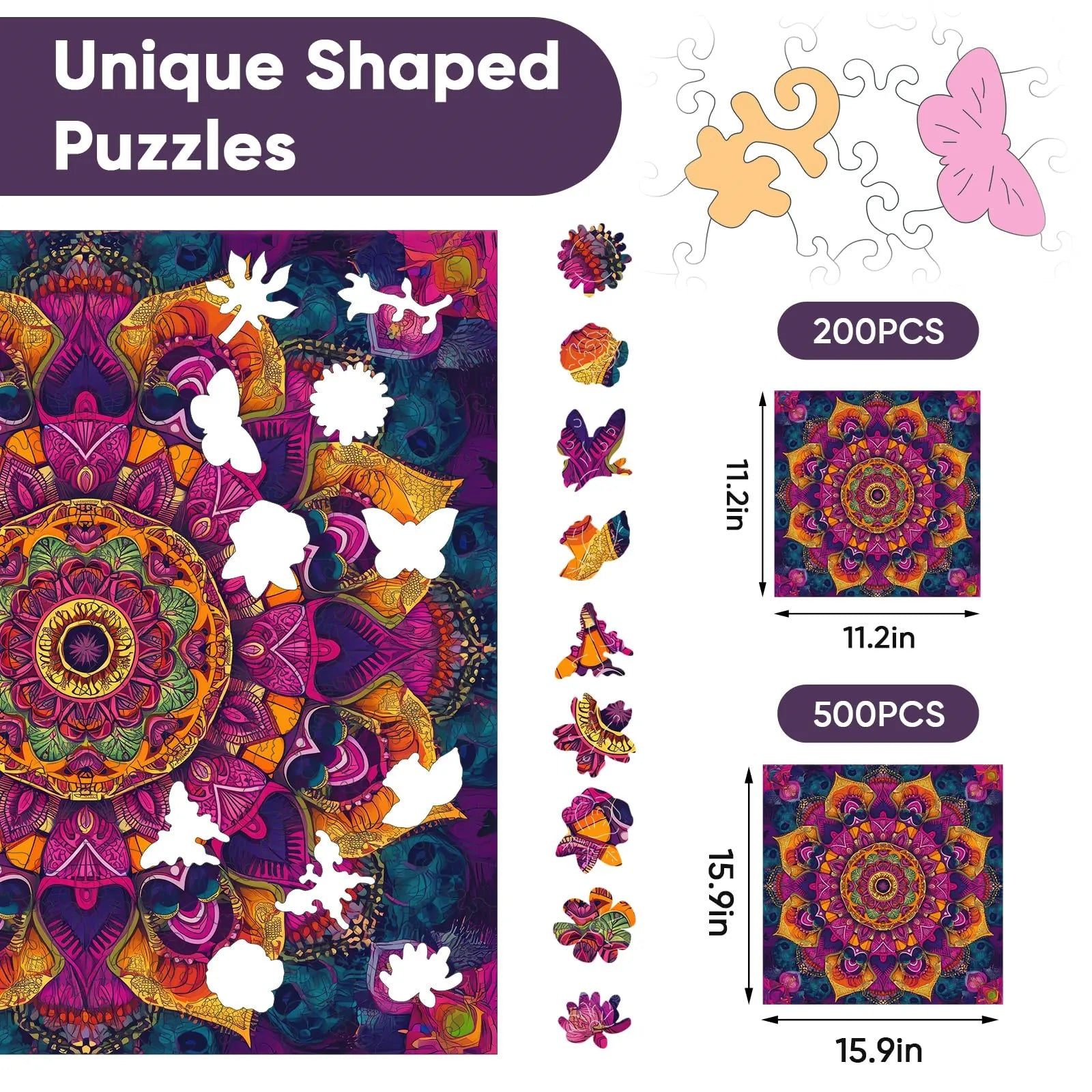 Wooden jigsaw puzzle gift – purple mandala design