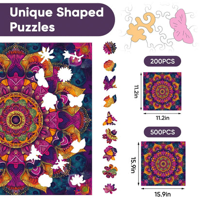 Wooden jigsaw puzzle gift – purple mandala design