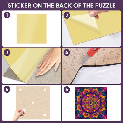 Purple mandala wooden puzzle with laser-cut wood pieces