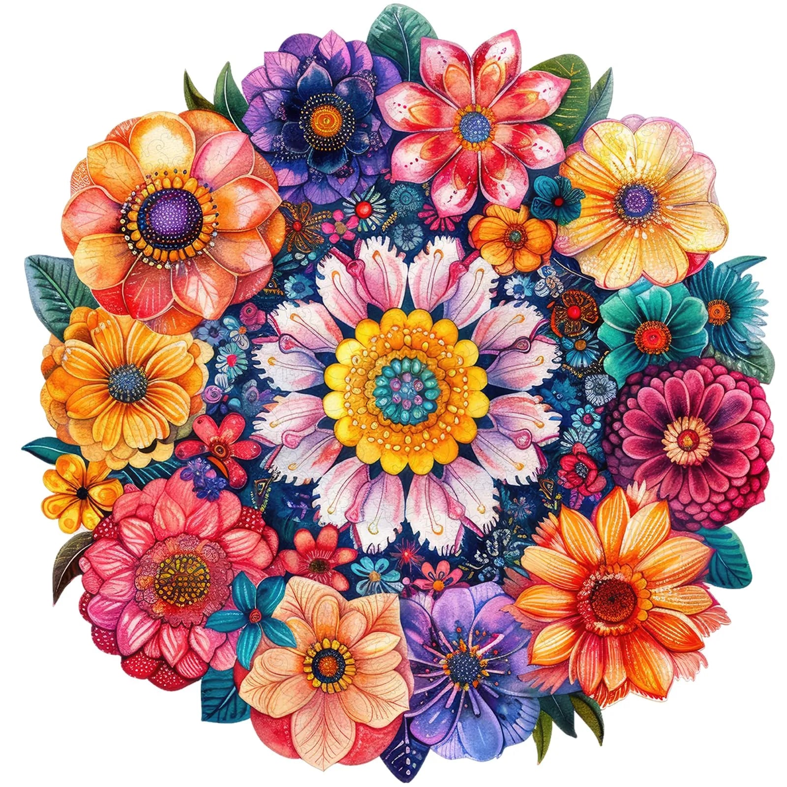 Round Flower II wooden jigsaw puzzle for adults with unique shaped pieces