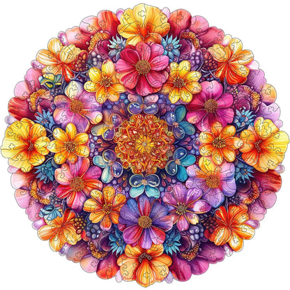 Round flower wooden jigsaw puzzle for adults with unique shaped pieces