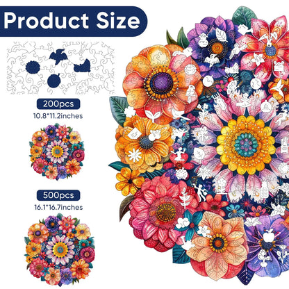 Whimsical wooden jigsaw puzzle – blooming round flower design