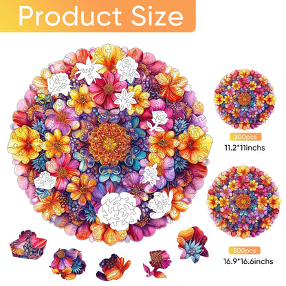 Round flower wooden puzzle with laser-cut wood pieces