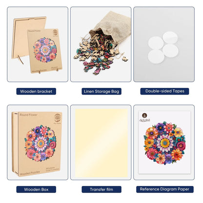 Wooden jigsaw puzzle gift – round flower floral design